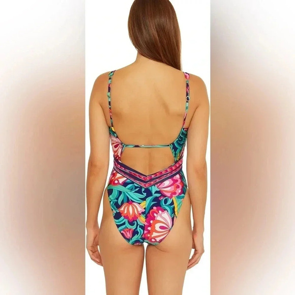 Trina Turk One Piece SwimSuit Women's Standard India Garden Plunge Neck NWT - Picture 5 of 13